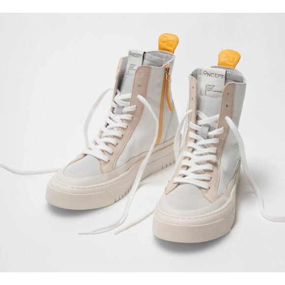 NEW Oncept Lisbon Hightop Sneakers in White Cloud Cappuccino Women's Size 9
